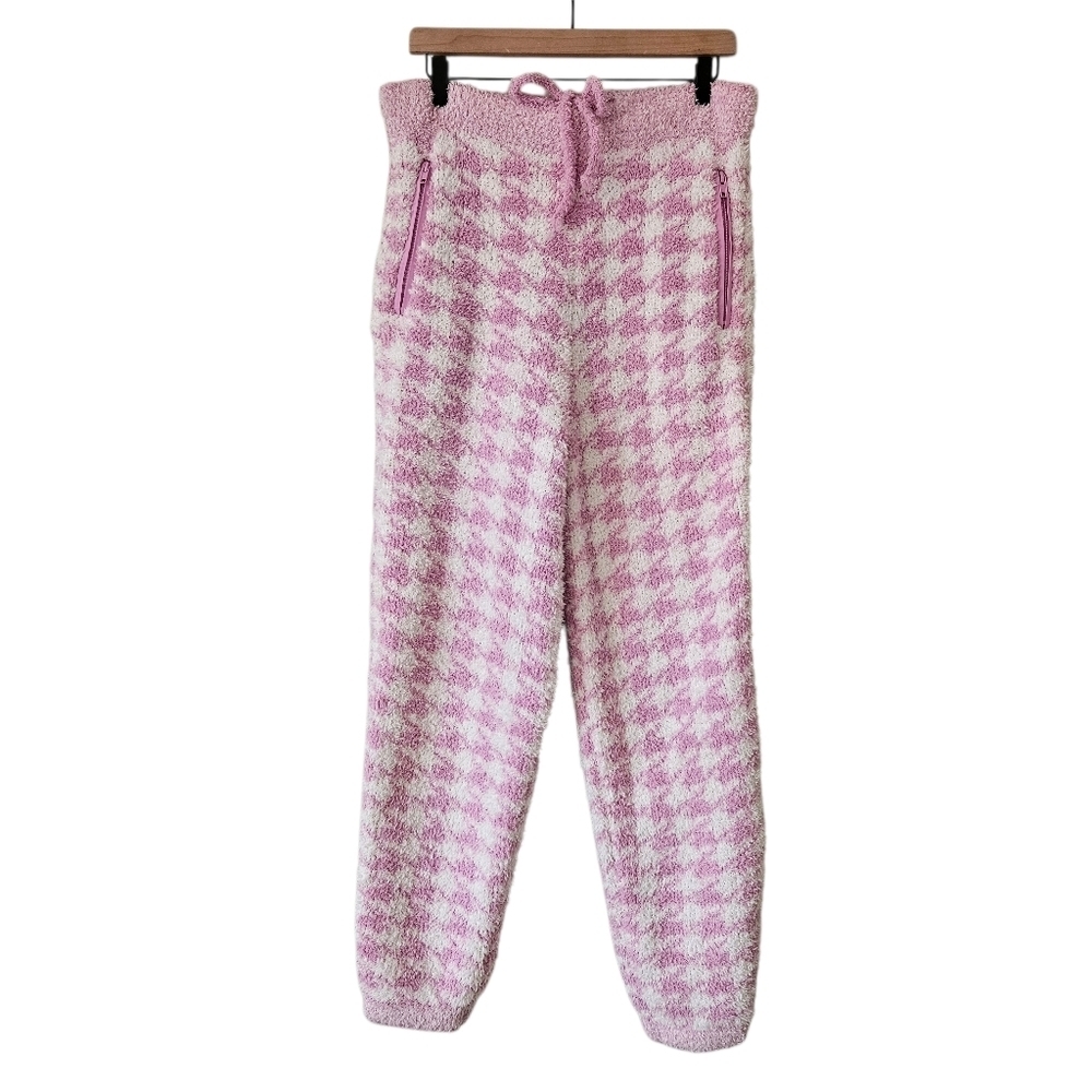 Skims Pink Boucle Knit Pull On Joggers Pants In Petal Houndstooth Size S/M - Picture 2 of 15